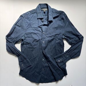 Banana Republic Stretch Tailored Slim Fit Navy Blue Plaid Size Medium